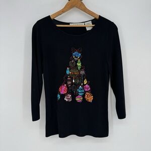 Vintage Christmas Knit Sweater Women's Medium Sequin Ornaments‎ Embellished